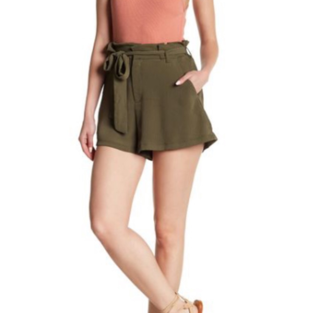LUSH Green Paperbag High Waist Bow Tie Shorts